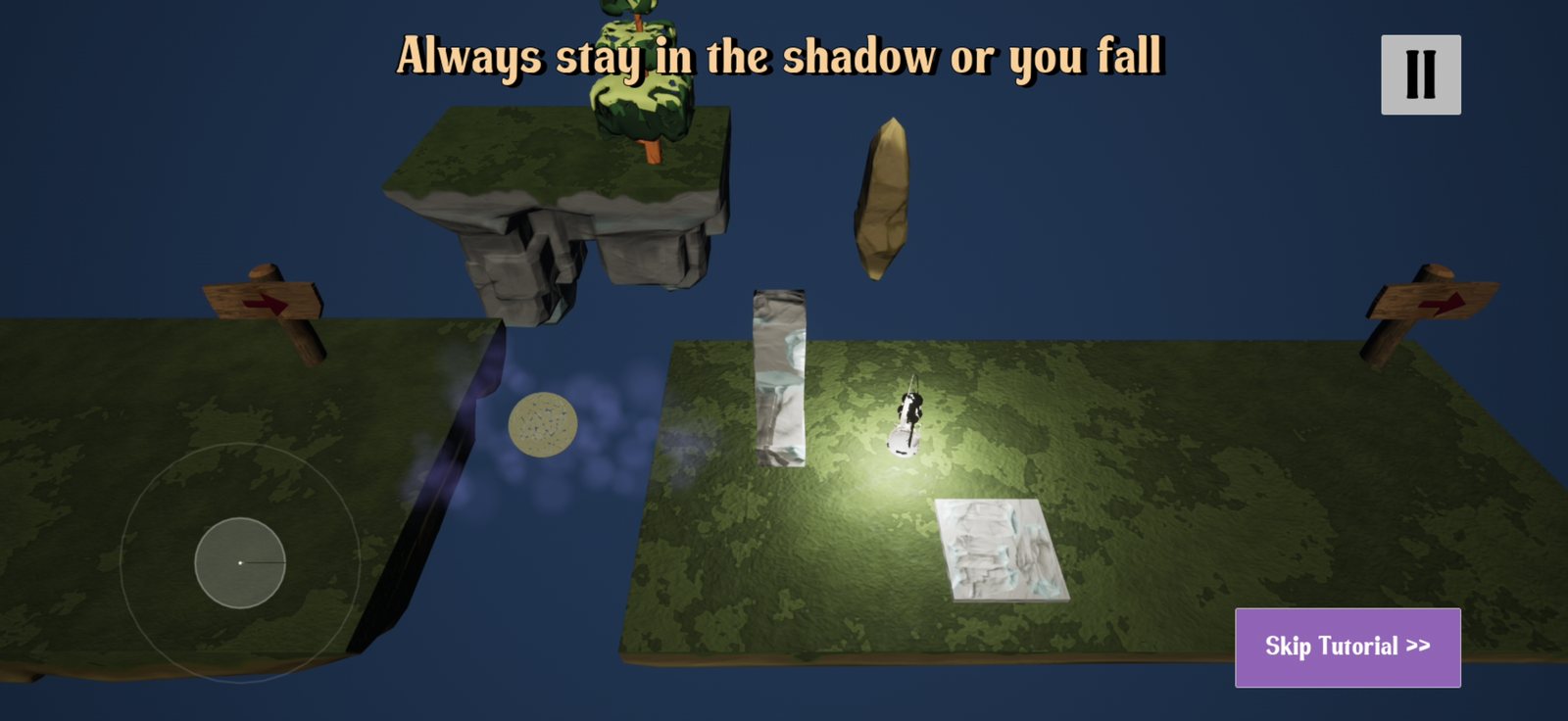Umbra's tutorial on iOS: walking in a light's shadow, with the touch thumbstick